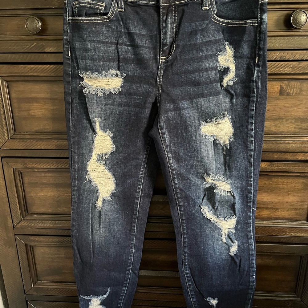 Cello Dark Blue Distressed Skinny Jeans
